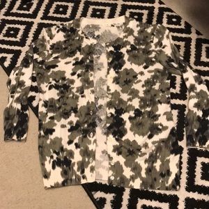 J Crew Clare Olive Black Cream Cardigan Small